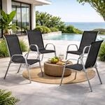 4xOutdoorstuhl Gartenstuhl Stapelstuhl Metall Silber Textilen Schwarz