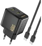 DUDAO Dudao A28PCEU Adapter 45Watt 2xUSB-C 1m USB-C to cable included Sort -...