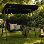 HinHocker Hollywoodschaukel 3-Sitzer mit Sonnendach, Schwarz, bis 250 kg...