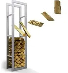 Kaminholzregal innen + au&szlig;en Metall verzinkt 40x25x150 Silber Feuerholzregal