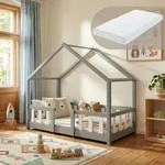 Kinderbett 'Treviolo' mit Matratze und Rausfallschutz 70x140cm Hellgrau / Wei&szlig;...