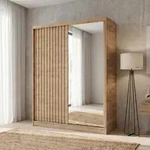 BEAUTYSOFA | Kleiderschrank DONATELLO 160 cm Artisan/Artisan mit Spiegel und Lamellen