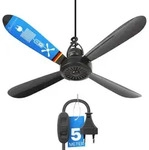 Mobiler Deckenventilator &Oslash;40 cm Schwarz, XXL Anschlusskabel 5m mit Ein-/Ausschalter,