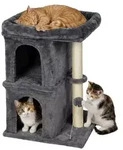 Relaxdays Kratzbaum, mit 2 H&ouml;hlen & Spielzeug, Sisal, mit Liegefl&auml;che,
