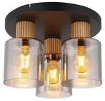 LED Deckenleuchte ALEIDIS, 3-flammig, Holz, Rauchglas, D 30 cm