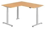b&uuml;m&ouml; Eckschreibtisch elektrisch h&ouml;henverstellbar L-Form - Gestell: Silber,