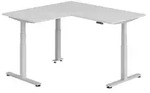 b&uuml;m&ouml; Eckschreibtisch elektrisch h&ouml;henverstellbar L-Form - Gestell: Silber,