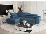 Ecksofa Schlafsofa BASTIEN in Stoff Aragon Blau Ottomane Links - Blau