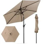 COSTWAY Sonnenschirm 230cm Gartenschirm mit LED-Solar-Beleuchtung, Kurbel & 6...
