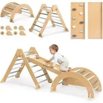 Gro&szlig;er Montessori-Holzspielplatz f&uuml;r Zuhause &ndash; Pikler-Dreieck, Kletterbogen,