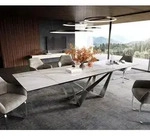 DELIFE Esstisch Edge 200-300x100 cm Keramik Onyx Pearl Spider Flachstahl...