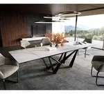 DELIFE Esstisch Edge 200-300x100 cm Keramik Onyx Pearl Spider Flachstahl Schwarz