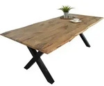 Esstisch Baumkante Massiv Mango naturfarben 220 x 100 schwarz X-Gestell Tiger -