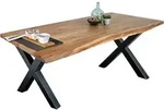 Esstisch Baumkante massiv Akazie Natur 140 x 80 X-Gestell schwarz TOMASO -