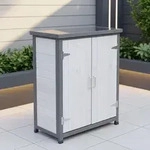 Gartenschrank Wei&szlig;/Grau Fichtenholz mit 2 T&uuml;ren wetterfest & kompakt
