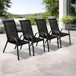 4er Outdoorstuhl Gartenstuhl Stapelstuhl Metall Anthrazit schwarz - Schwarz/Grau