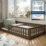 Kinderbett Bodenbett 120x200 cm mit Rausfallschutz, Matratze & Lattenrost...