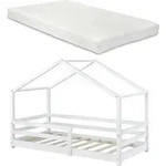 Kinderbett mit Matratze und Rausfallschutz 90x200cm Hausbett mit Kaltschaummatratze