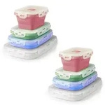 8er Set Silikon Lunchbox faltbar mit Deckel BPA frei Vorratsbeh&auml;lter
