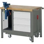 STIER Werkbank Premium, mit abs. Fahrgestell, 3 Schubladen und Schraubstock,