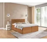 Boxspringbett Schlafzimmerbett TORIBO 120x220cm Stoff Coral Cognac - Braun