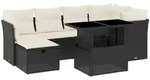 vidaXL 7-tlg. Garten-Sofagarnitur mit Kissen Schwarz Poly Rattan - Schwarz