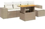 vidaXL 6-tlg. Garten-Sofagarnitur mit Kissen Beige Poly Rattan - Beige