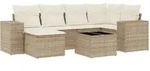 vidaXL 7-tlg. Garten-Sofagarnitur mit Kissen Beige Poly Rattan - Beige