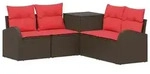 vidaXL Sofa Set 5 stk. Braun und Rot Polyrattan und Stahl - Braun