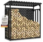 Kaminholzregal mit R&uuml;ckwand au&szlig;en Metall 187x186x88 mit Dach & Abdeckplane...