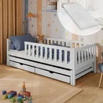 Kinderbett mit Ausziehbett und zwei Schubladen, Rausfallschutz, Lattenrost und