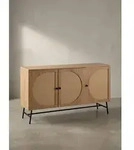 Sideboard 140x80x39 cm Kommode Eiche-Nachbildung mit Rattan Geflecht Modern,...