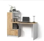 Schreibtisch Livinity Lorena Wei&szlig;/Goldkraft Eiche 150 x 120.1 cm mit 2 T&uuml;ren,...
