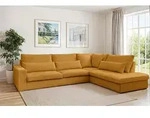 Ecksofa Designersofa THORA in Stoff Poso Honiggelb Ottomane Rechts - Gelb