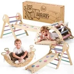 5-in-1 Montessori Kletterger&uuml;st Indoor aus Holz mit Rutsche &ndash; Kletterdreieck...