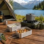 2 St&uuml;ck Camping Kochtopf Leichtes Aluminium Topf f&uuml;r Gasherde - Silber