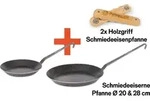 Petromax Pfannen-Set Schmiedeeisen Pfanne SP20 + SP28 + 2x Holzgriff HANDLE-SP-W