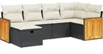 vidaXL 6-tlg. Garten-Sofagarnitur mit Kissen Schwarz Poly Rattan - Schwarz