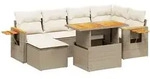 vidaXL 7-tlg. Garten-Sofagarnitur mit Kissen Beige Poly Rattan - Beige