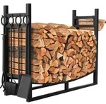 Kaminholzregal mit 4 Kaminwerkzeugen 90x78x33cm Schwarz - Schwarz