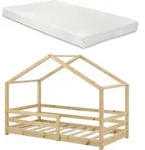 Kinderbett mit Matratze und Rausfallschutz 90x200cm Hausbett mit...
