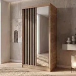 BEAUTYSOFA | Kleiderschrank DONATELLO 100 cm Artisan/Schwarz mit Spiegel, Lamellen