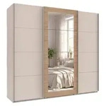 Schwebet&uuml;renschrank 3-trg. Kleiderschrank 225 cm Beige Grau, Eiche Natur