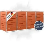 DELUKE&reg; 4er M&uuml;lltonnenbox JAGU Edelstahl | Orange | 115,5x276,5x77,5cm 