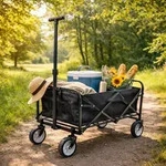 Faltbarer Bollerwagen Transportwagen Handwagen Gartenwagen Stahlrahmen - Schwarz