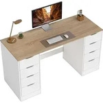HOMCOM Schreibtisch mit 8 Schubladen Moderner B&uuml;rotisch 140 x 53 x 75 cm Natur...