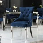 Eleganter Stuhl CASTLE DELUXE royalblau Samt mit L&ouml;wenkopf im Barock Design -...