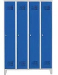 STIER Garderobenspind Premium mit F&uuml;&szlig;en 4 Abteile Drehriegel lichtgrau/enzianblau