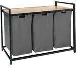 Relaxdays W&auml;schesammler mit 3 W&auml;sches&auml;cke, 150 L, Holzoptik Ablage, HBT: 73,5 x