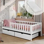 Kinderbett mit zwei Schubladen, Rausfallschutz, Lattenrost und Matratze, Kinder...